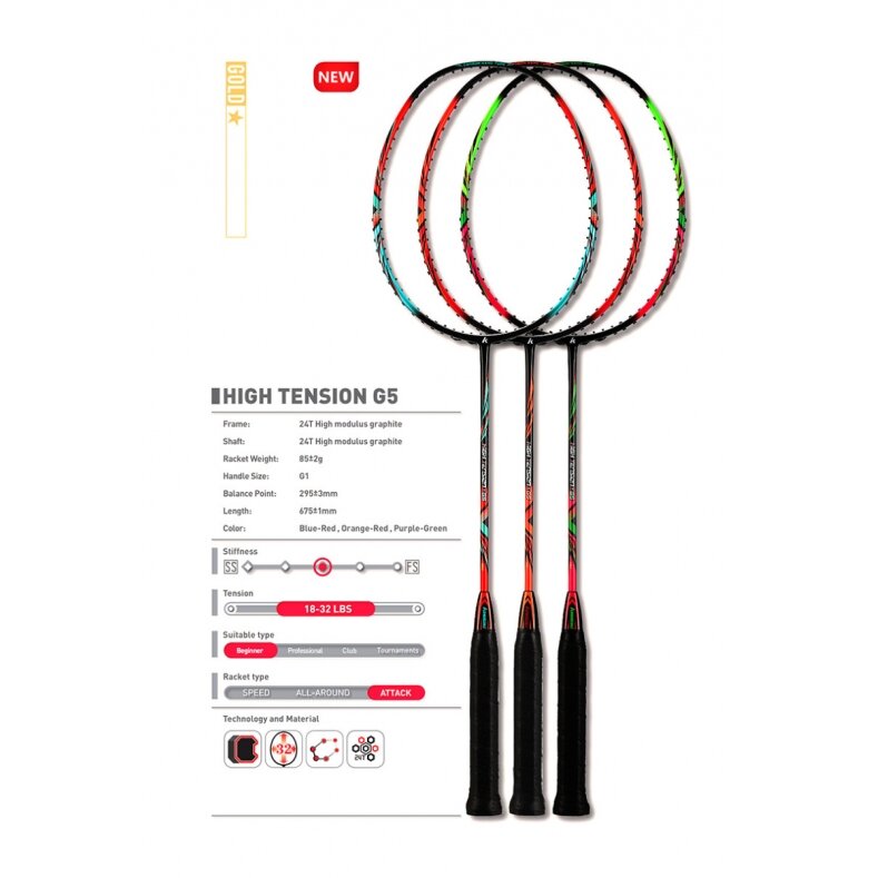 Badmintono raketė Kawasaki G5 (sustyguota) 1 Badmintono raketė Kawasaki G5 (sustyguota) 1