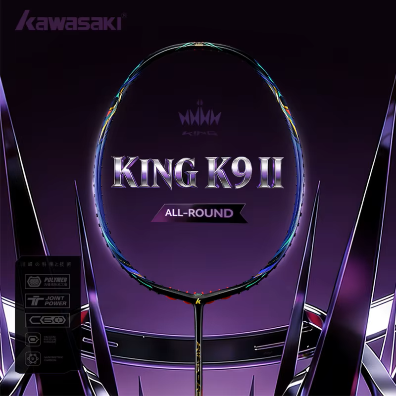 Badmintono raketė Kawasaki King K9 II Purple/Gold 4u (sustyguota) 4 Badmintono raketė Kawasaki King K9 II Purple/Gold 4u (sustyguota) 4