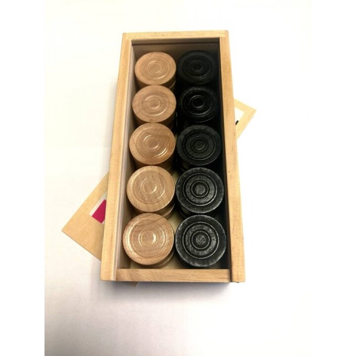 Medinės šaškės su dėžute 30 mm Medinės šaškės su dėžute 30 mm