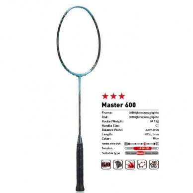 Profesionali badmintono raketė Kawasaki Master 600 (sustyguota)