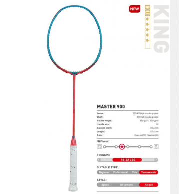Profesionali badmintono raketė Kawasaki Master 900 4u Profesionali badmintono raketė Kawasaki Master 900 4u