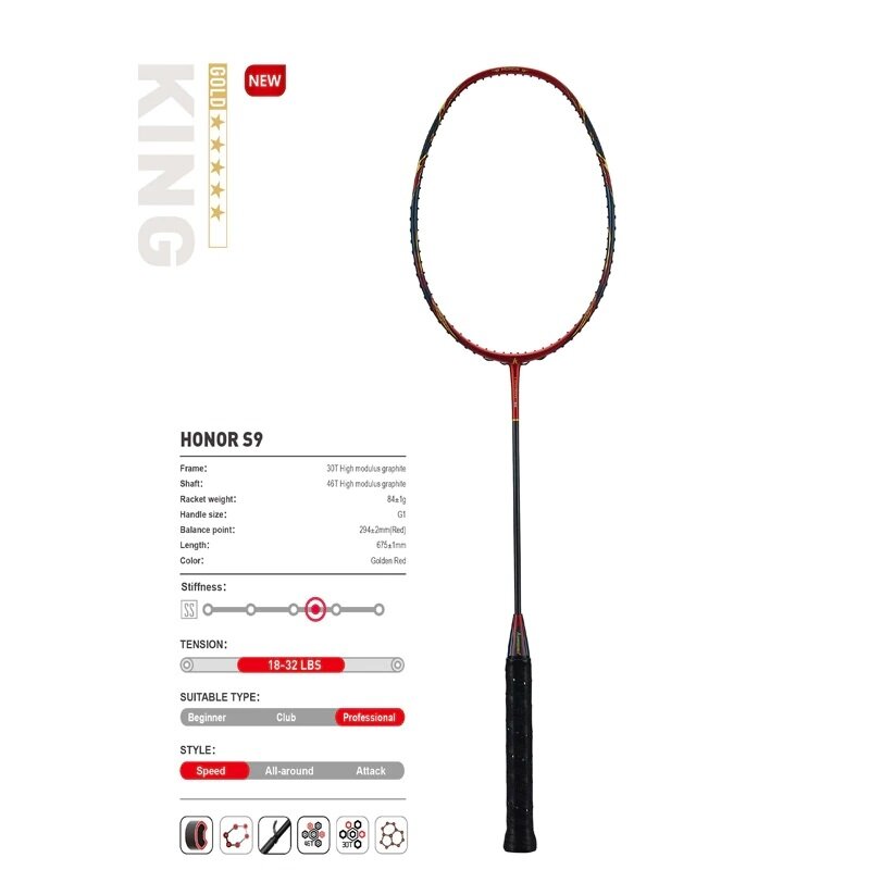 Profesionali badmintono raketė Kawasaki Honor S9 Red (sustyguota) Profesionali badmintono raketė Kawasaki Honor S9 Red (sustyguota)