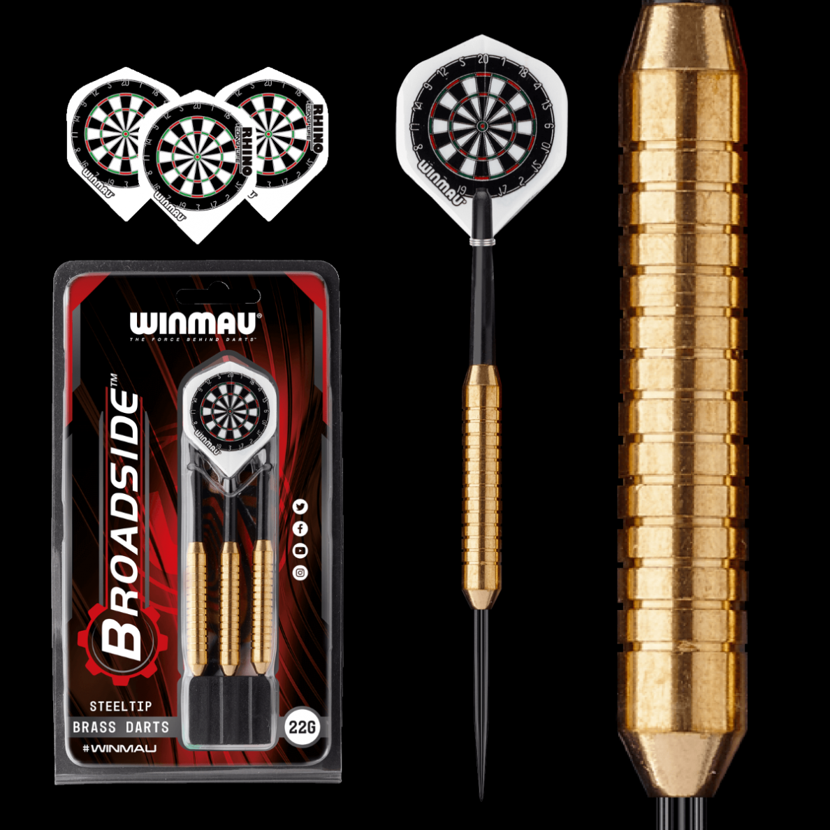 Smiginio strėlytės Winmau Broadside Brass Darts 3x22g Smiginio strėlytės Winmau Broadside Brass Darts 3x22g