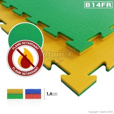 Tatamis XPE-FR 100x100x1,4cm (geltona/žalia) (pagal užsakymą) Tatamis XPE-FR 100x100x1,4cm (geltona/žalia) (pagal užsakymą)